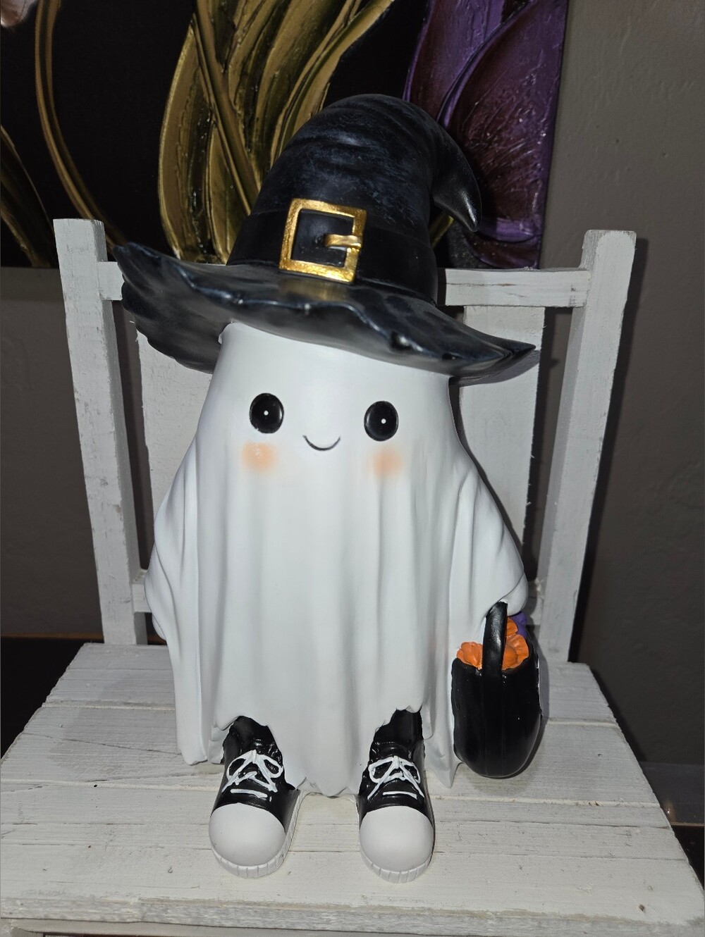 Ghost With Witch Hat And Sneakers Trick Or Treating